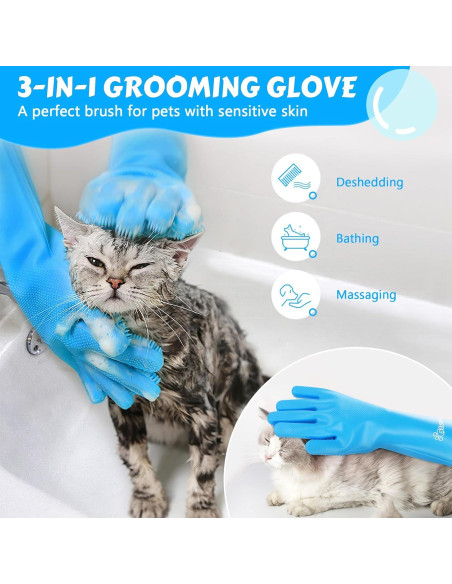 Guantes de Aseo para Mascotas Pecute - Silicona Azul 34x15cm