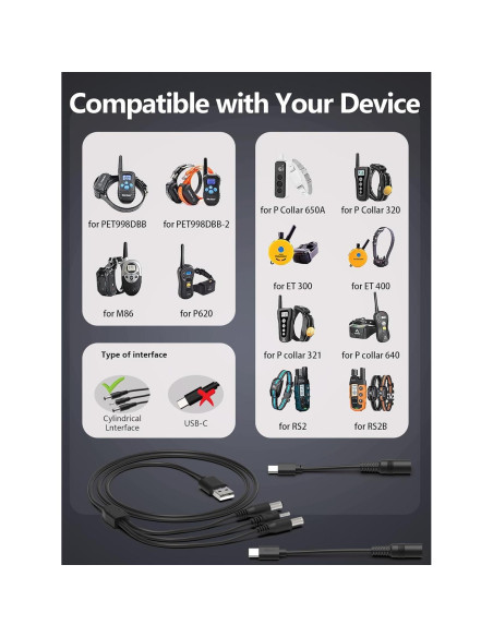 Cargador USB 5-en-1 para Collares de Entrenamiento de Perros