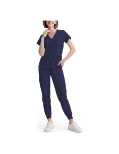 Conjunto de Scrubs para Mujeres Eadflie 8 Bolsillos Azul Marino