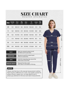 Conjunto de Scrubs para Mujeres Eadflie 8 Bolsillos Azul Marino 2