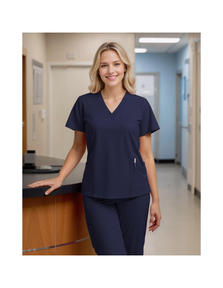 Conjunto de Scrubs para Mujeres Eadflie 8 Bolsillos Azul Marino