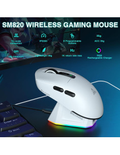 Ratón Gaming Inalámbrico SOLAKAKA SM820 24000 DPI RGB Blanco 2