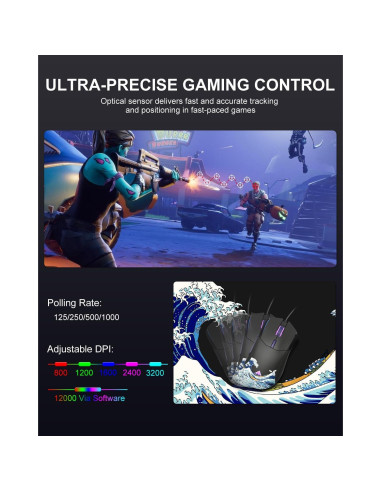 Ratón Gaming USB COSTOM G705 RGB 12000DPI Negro