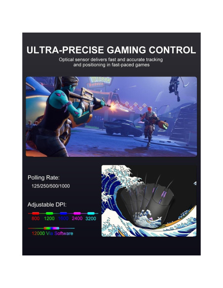 Ratón Gaming USB COSTOM G705 RGB 12000DPI Negro