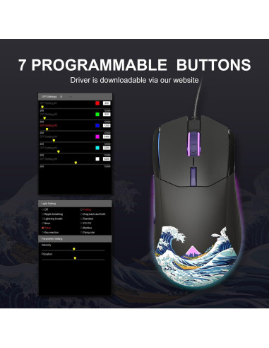 Ratón Gaming USB COSTOM G705 RGB 12000DPI Negro