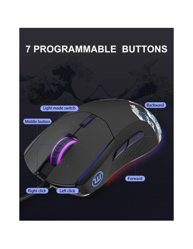 Ratón Gaming USB COSTOM G705 RGB 12000DPI Negro