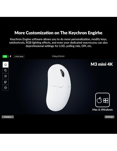 Ratón Óptico Inalámbrico Keychron M3 Mini 4K Blanco 55g