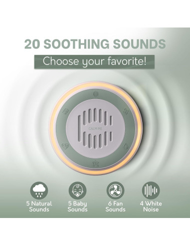 Máquina de Ruido Blanco Calm Me Redonda 20 Sonidos Luz Nocturna