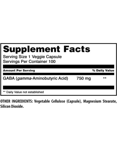 Suplemento GABA Fórmulas Asombrosas 750 Mg 100 Cápsulas