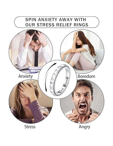 Anillo de Ansiedad Geométrico Plata Esterlina 3mm Tamaño 7