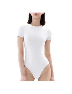 Body de mujer PUMIEY blanco salpicado, manga corta, tanga