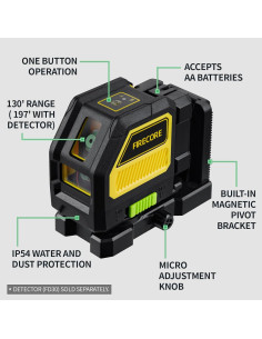 Nivel láser cruzado Firecore F114G con receptor FD30 60m 2