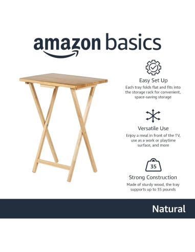 Mesa de bandeja plegable Amazon Basics 4 Pack Natural 66 cm