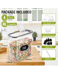 Contenedores de Cereal Skroam 4PCS 4L Herméticos con Etiquetas 2