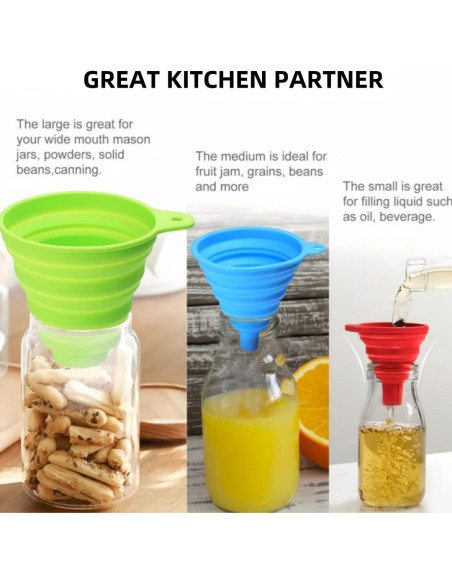 Juego de 3 Embudos de Cocina JQSAOKEYU Silicona Grado Alimenticio