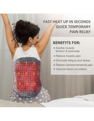 Almohadilla Térmica Snailax 40x61 cm con 6 Niveles de Calor