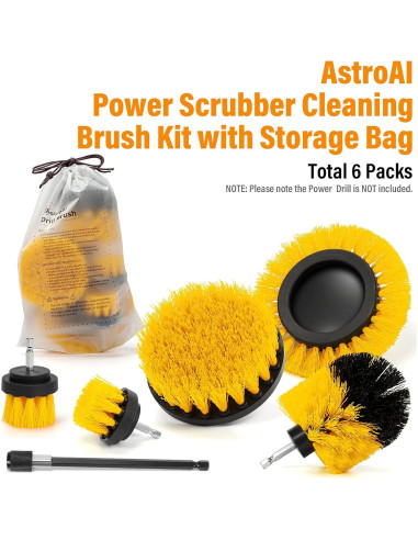 Juego de Cepillos de Limpieza AstroAI 6 Piezas Nylon Amarillo