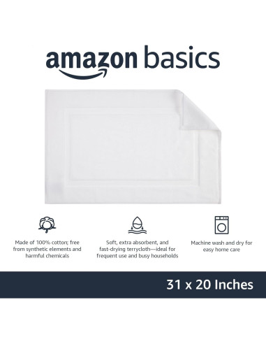 Alfombrilla de baño Amazon Basics 50,8x78,7cm Algodón Blanco