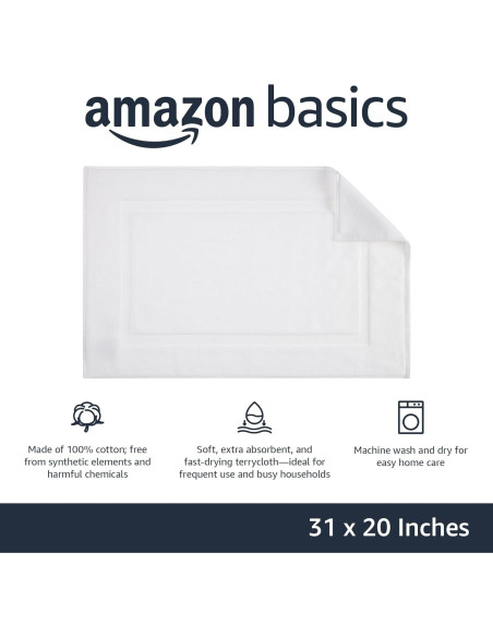 Alfombrilla de baño Amazon Basics 50,8x78,7cm Algodón Blanco