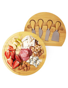 Tablero de Queso Redondo de Bambú RoyalHouse con 4 Cuchillos