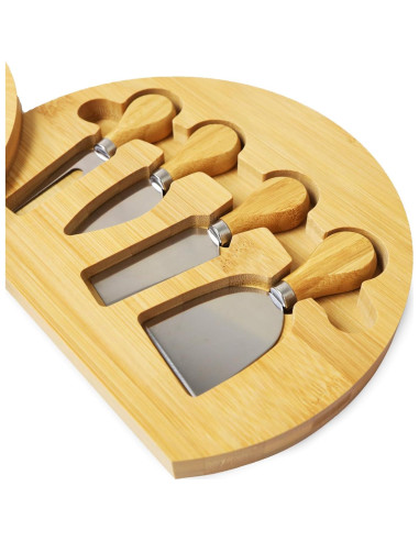 Tablero de Queso Redondo de Bambú RoyalHouse con 4 Cuchillos