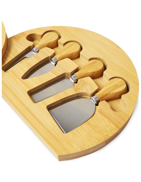 Tablero de Queso Redondo de Bambú RoyalHouse con 4 Cuchillos