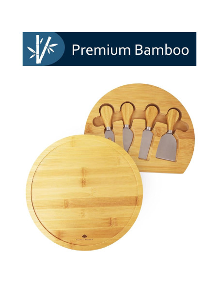 Tablero de Queso Redondo de Bambú RoyalHouse con 4 Cuchillos