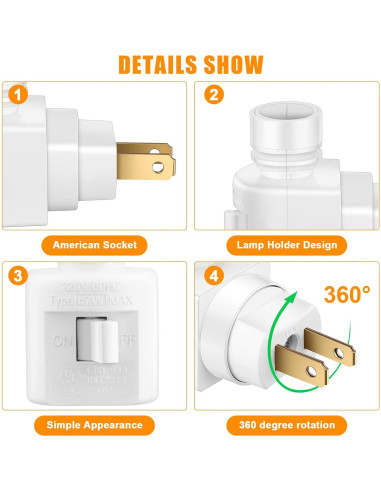 Reginary 8 Bases de Luz Nocturna Enchufables 360 Blancas
