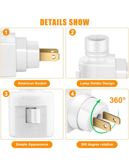 Reginary 8 Bases de Luz Nocturna Enchufables 360 Blancas