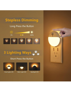 Paquete 2 luces nocturnas LED YUNLEX 3 modos sensor blanco cálido 2