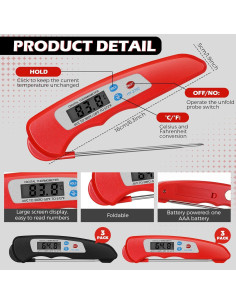 Termómetro Digital de Carne Plegable Hoteam 6 Piezas Impermeable 2