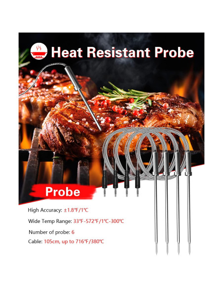 Termómetro de Carne Inalámbrico BFOUR con 6 Probetas