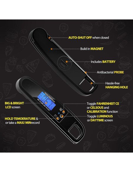 Termómetro Digital de Carne POWLAKENXS 20,32 cm Preciso