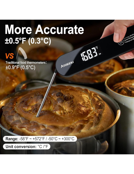 Termómetro de Alimentos Atogou TH-22 Negro IPX7 Preciso