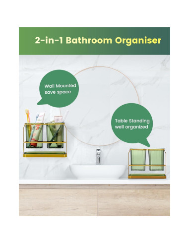 Soporte de Cepillos de Dientes KONE Verde 2 Tazas Montado Pared