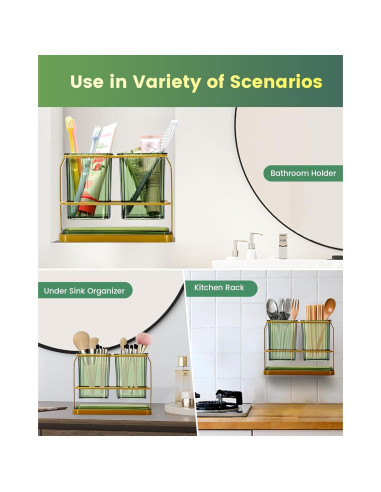 Soporte de Cepillos de Dientes KONE Verde 2 Tazas Montado Pared
