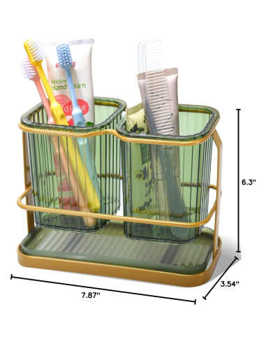 Soporte de Cepillos de Dientes KONE Verde 2 Tazas Montado Pared