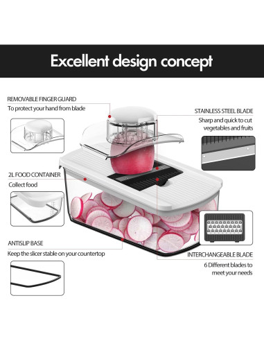 Cortador de Verduras Mandolina Cambom 10 Cuchillas 2L Blanco