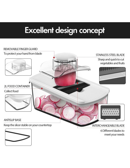 Cortador de Verduras Mandolina Cambom 10 Cuchillas 2L Blanco