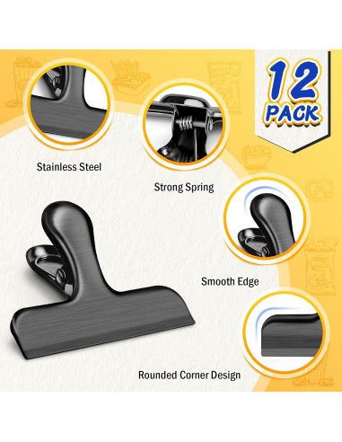 Clips de Acero Inoxidable VNDUEEY 12 Piezas 7.62 cm Negro