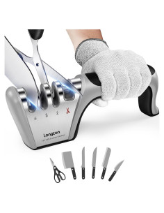 Afilador de cuchillos 4 en 1 Longzon con guante incluido