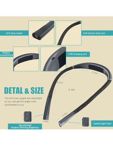 Luz de Lectura LED AIOLEKUP para el Cuello, 3 Colores, Recargable