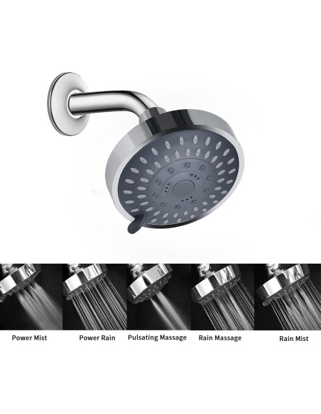 Cabezal de Ducha Fijo Aisoso 10,41 cm Alta Presión 5 Modos