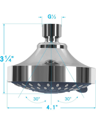 Cabezal de Ducha Fijo Aisoso 10,41 cm Alta Presión 5 Modos