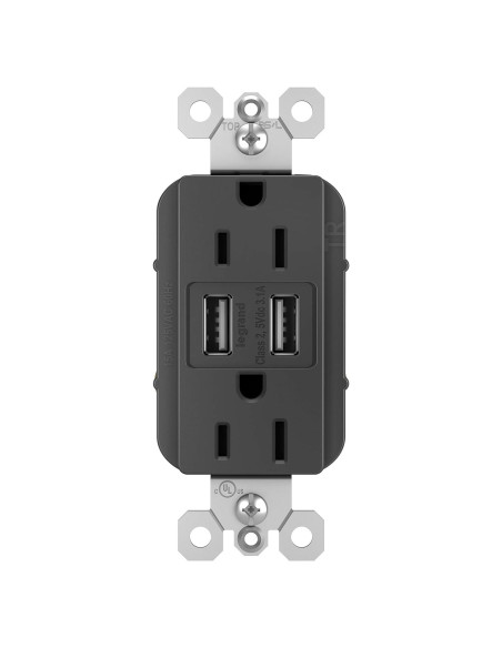 Tomacorriente Dúplex Legrand Radiant 15A con Cargador USB 3.1A Negro