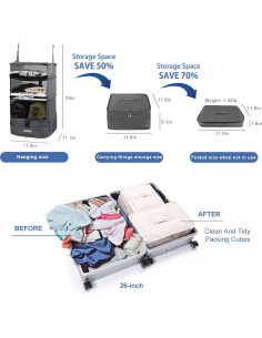 Bolsa de Estante de Viaje Colgante TABITORA Gris L 60cm 2