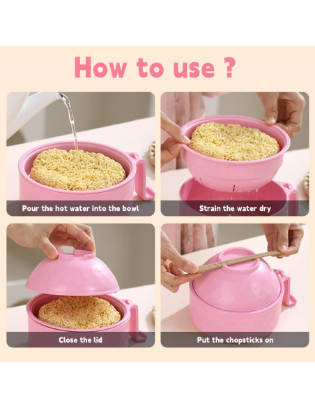 Tazón de Ramen IHVATO 820ml Microondas con Tapa y Mango