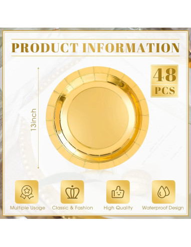 48 Platos Cargadores Desechables Dorados 33 cm Mimorou