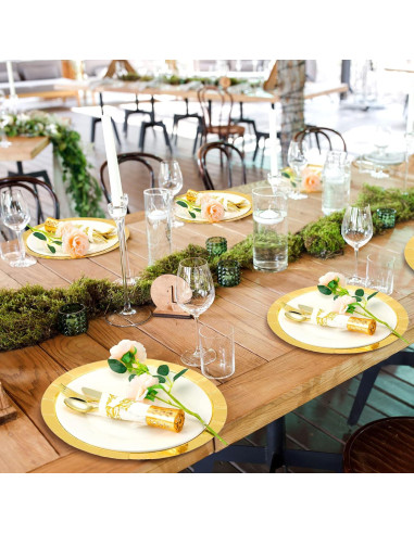 48 Platos Cargadores Desechables Dorados 33 cm Mimorou