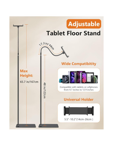 Soporte de Piso Ajustable Evekea para iPad y Tabletas 44.96-167.64 cm